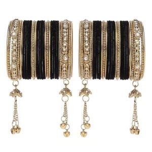 black gold plated tasselled bangles