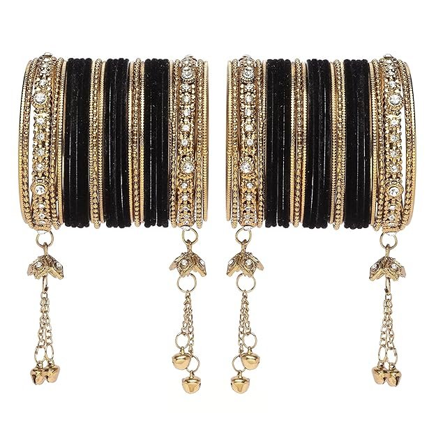 black gold plated tasselled bangles