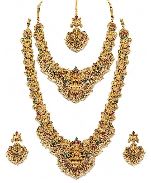 Shining Diva Fashion Traditional Earrings Maang Tikka Necklace Jewellery Set for Women
